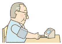 血圧を測定する高齢男性のイラスト