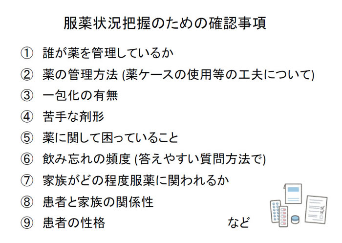 服薬状況把握のための主な確認項目